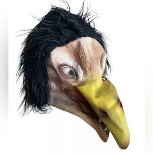 Vintage Topstone Fang Face Bird Monster Mask Black Faux Fur Halloween Rare